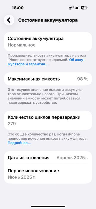 Айфон 16 Про емкость 98