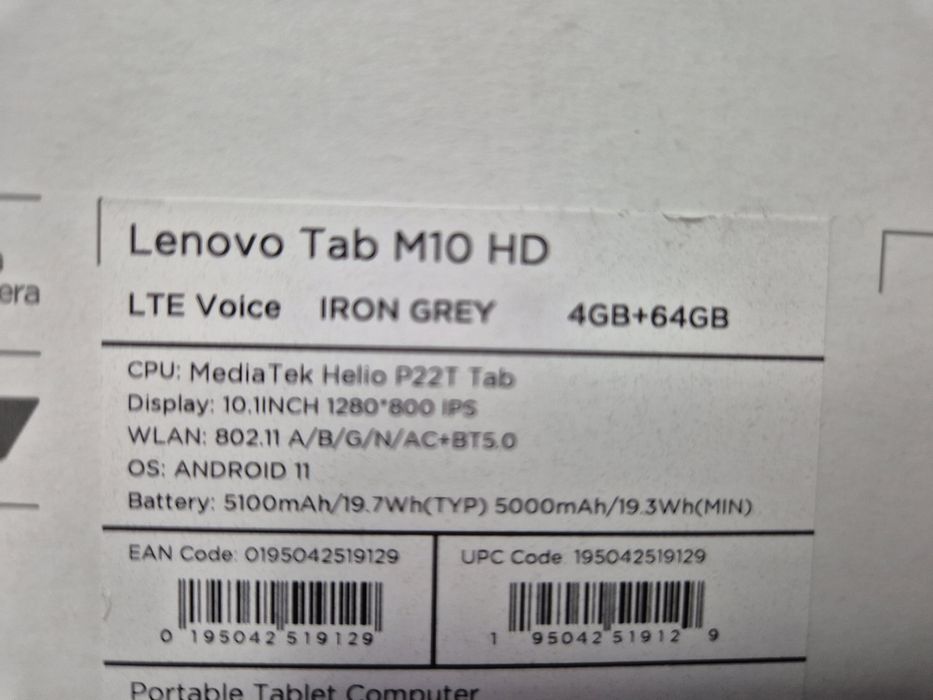 Tableta Lenovo M10 HD, 4GB+64GB, LTE