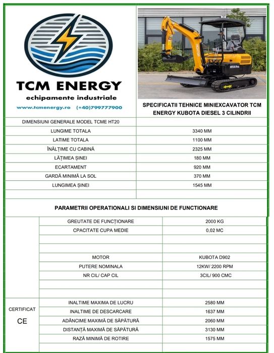 Miniexcavatoare TCME diesel 3 cilindri LAIDONG E5 sau KUBOTA NOI