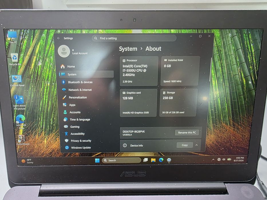 Laptop Asun Zenbook UX305LA  I7