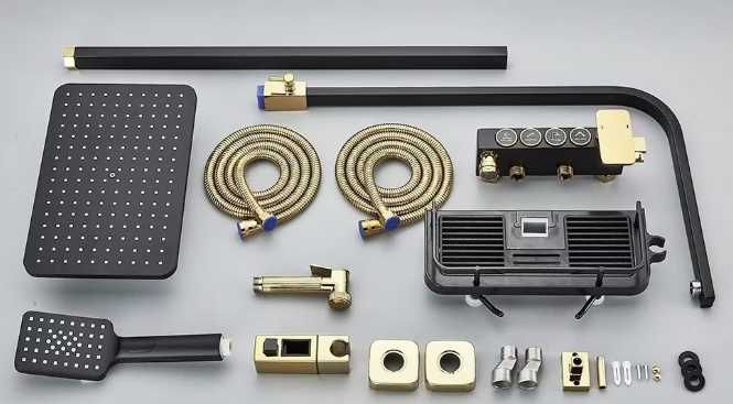 Set Coloana de Dus Premium cu Design Elegant în Negru și Auriu