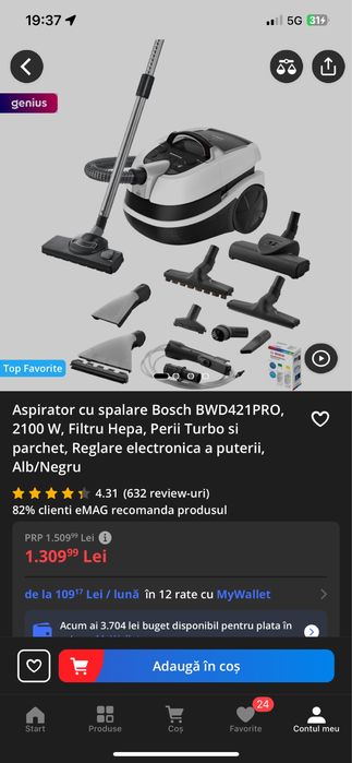 Aspirator BOSCH 2100w Filtru Hepa, Perii Turbo si parchet