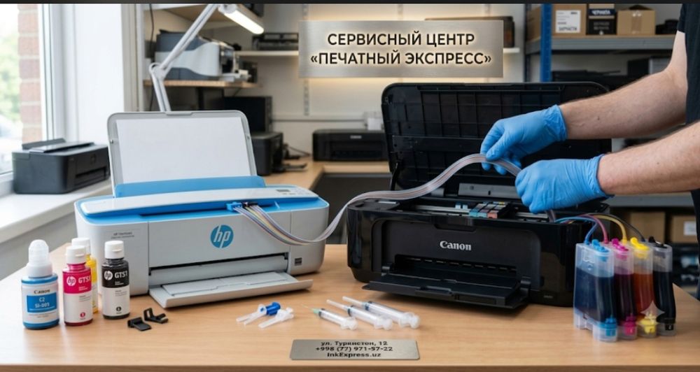 Установка СНПЧ на струйные принтеры Canon и HP