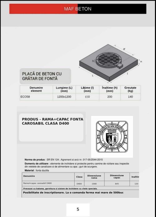 Placi din beton pentru camine, capace de canal din beton, camine beton