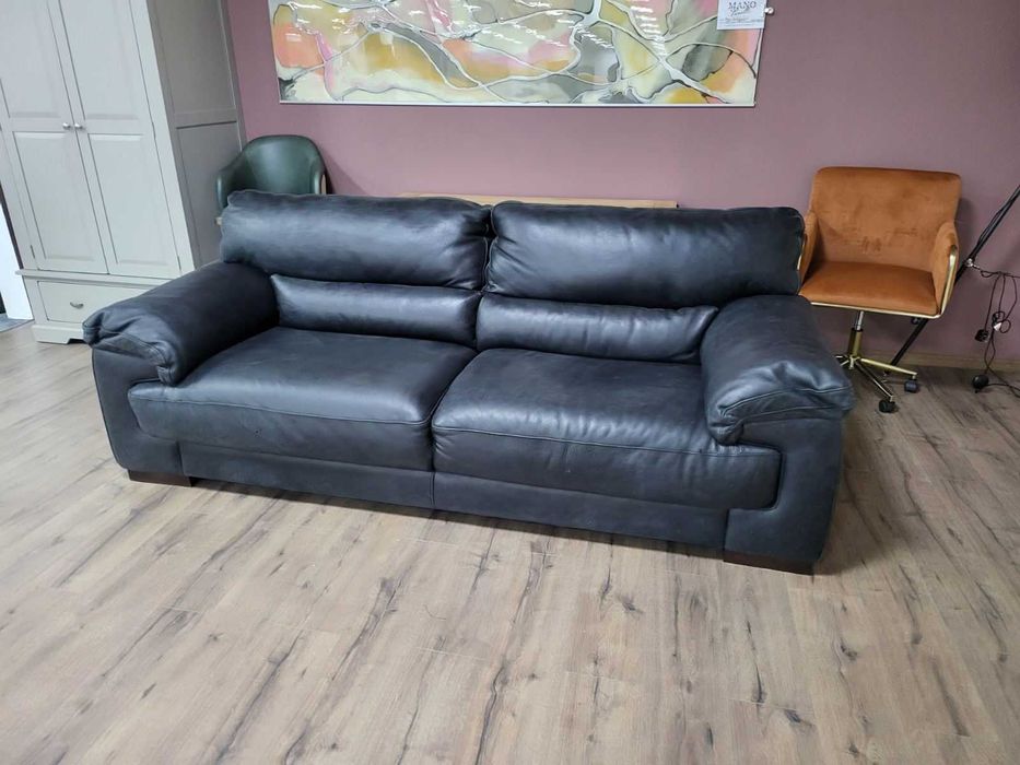 Черно-сив кожен диван тройка "Santino" - телешки бокс