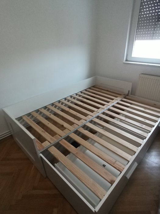 Cadru divan cu 2 sertare, alb, 80x200cm. Pat de o persoană, extensibil