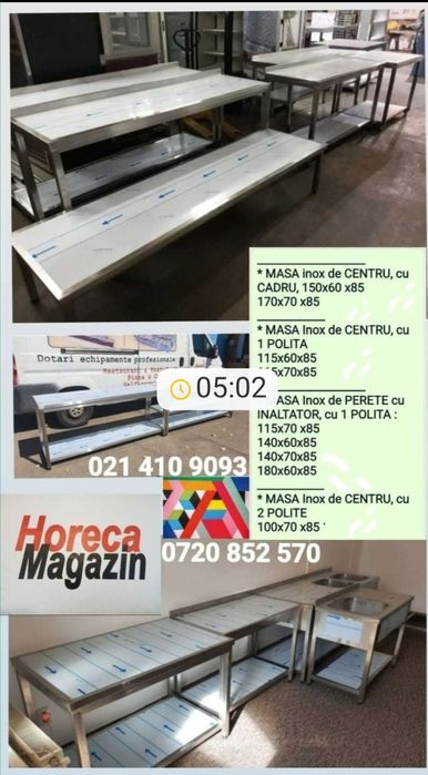 Masa inox cu polita / Mese inox / Masa inox profesionala horeca