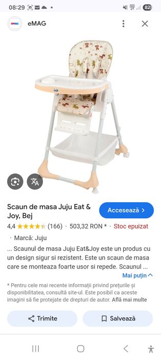 Scaun de masa bebe Juju Eat&Joy