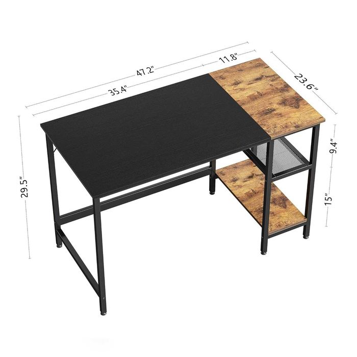 Компютърно бюро 120 * 60 см Учебна маса с рафтове,  черно/кафяво