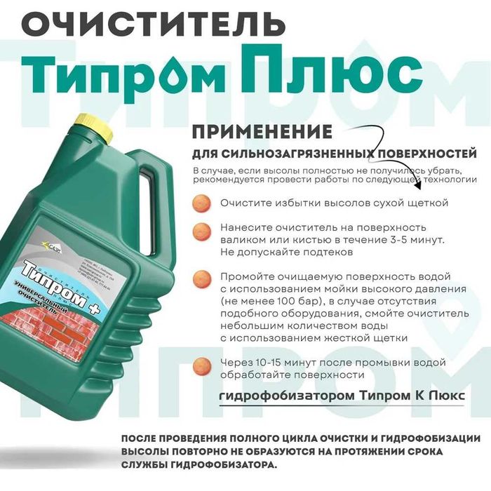 Очиститель фасадов Типром+ концентрат для удаления высолов загрязнений