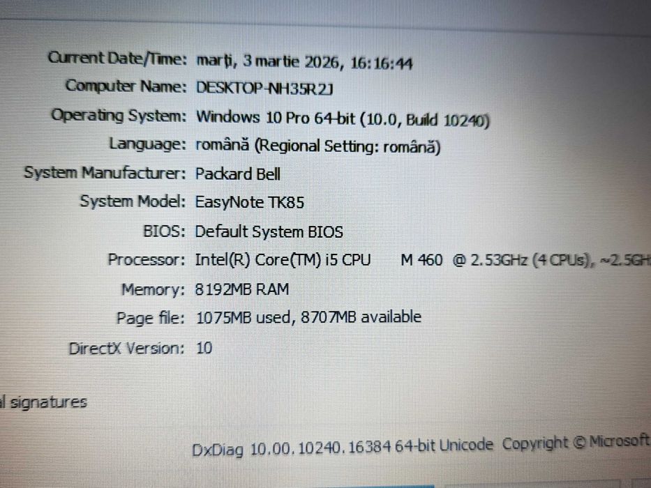 Vand laptop Packard Bell--Intel Core i5--8 GB RAM--320 GB HDD--NVIDIA