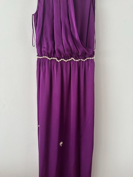 Massimo Dutti Rochie Lunga Maxi Matase Naturala perle mov