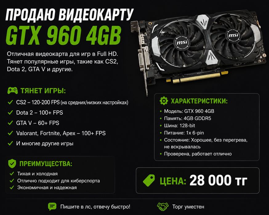 Продам gtx 960 4gb