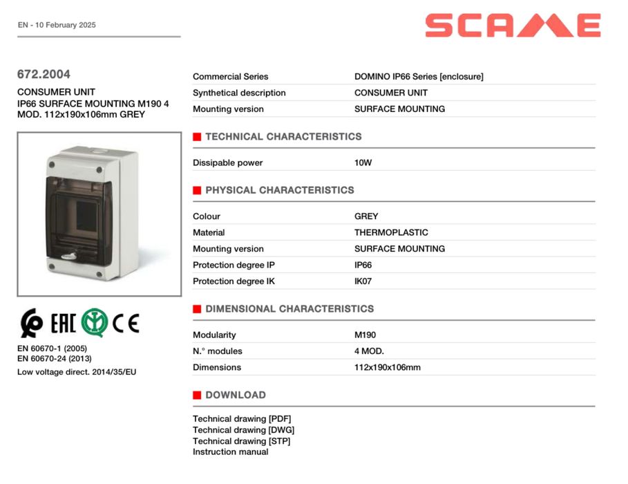 Tablou electric Scame IP 66 aplicat 4 module