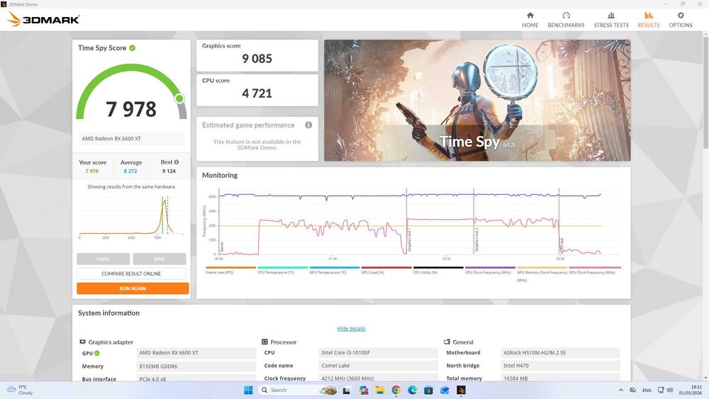Геймърски компютър RX 6600 XT / i3-10100F / 16GB RAM / 750GB SSD / Win 11 Pro