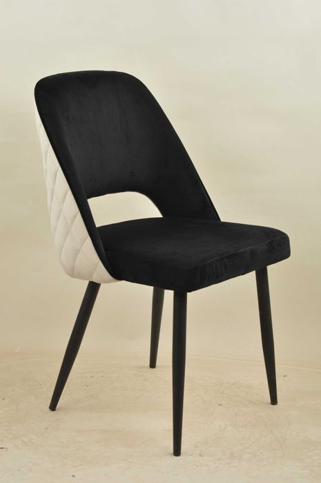 Трапезен стол Мигел/кадифе черно/бяло