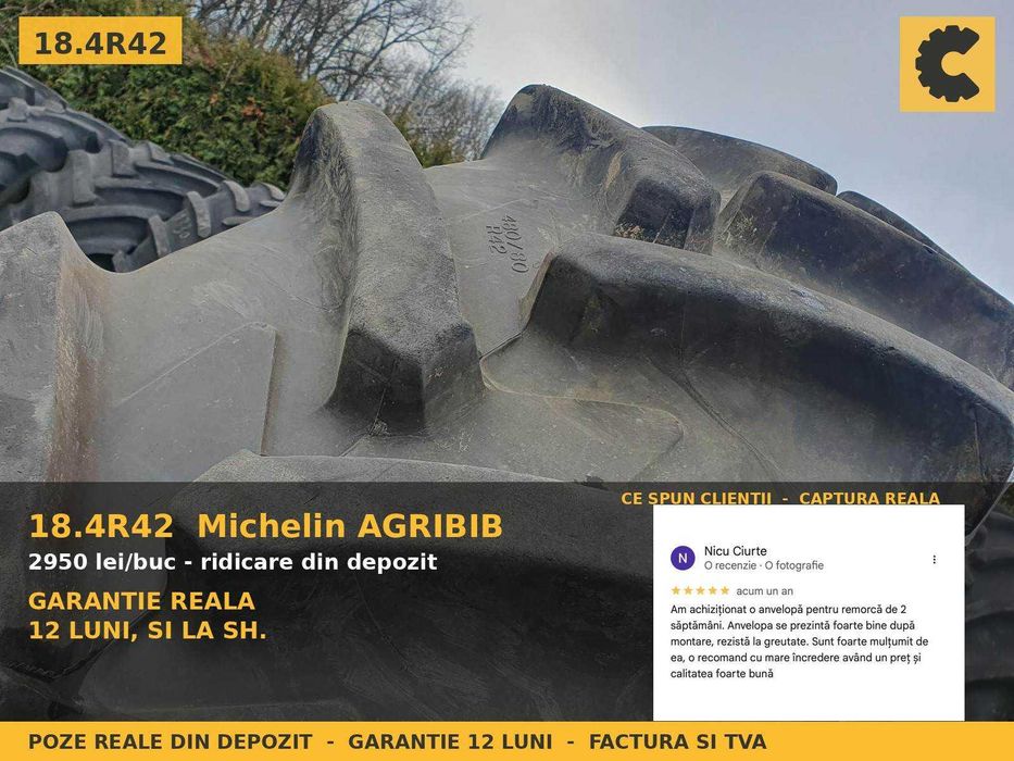 Cauciucuri 18.4R42 18.4-42 480/80R42 Michelin Agribib ANVELOPE Tractor Spate John Deere Fendt Case SH GARANTIE Factura TVA Livrare