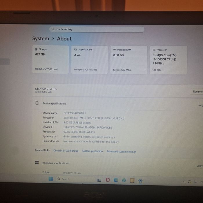 Лаптоп с видеокарта Acer Aspire 3
