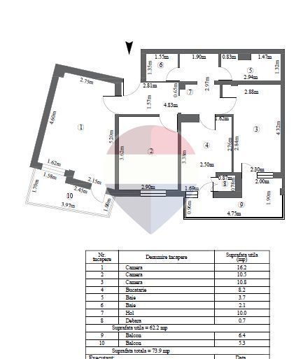 Apartament cu 3 camere de vânzare -decomandat- Micro 13, Galați