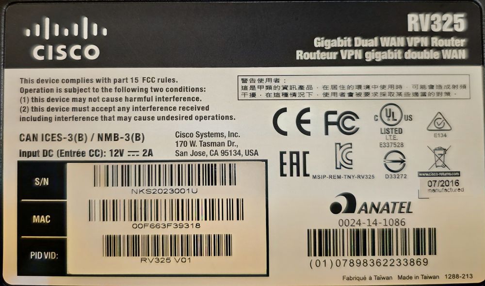 Router Cisco RV325 - dual WAN