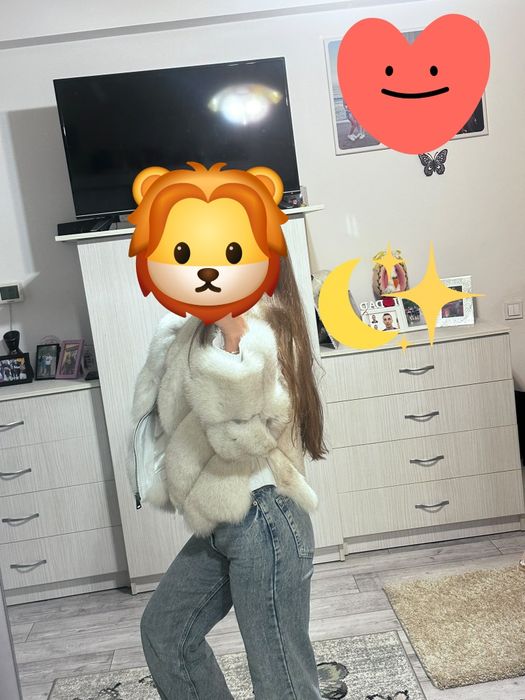 Haina din Blana Naturala Vulpe Argintie !NOUA ! MARIME  S maneci detasabile