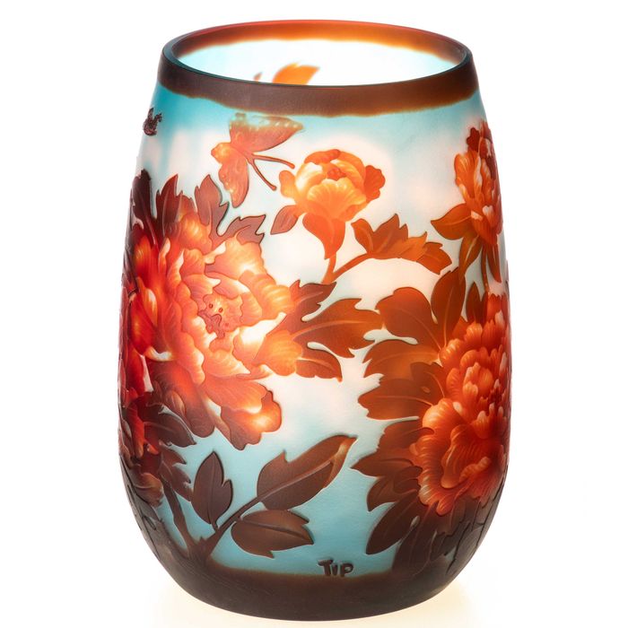 Vază Art Nouveau din sticlă cameo, semnată Gallé