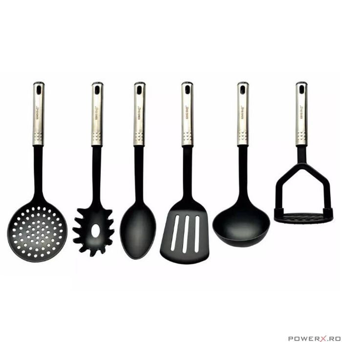 Set 6 ustensile de bucatarie, cu suport, inox-nailon, Kinghoff
