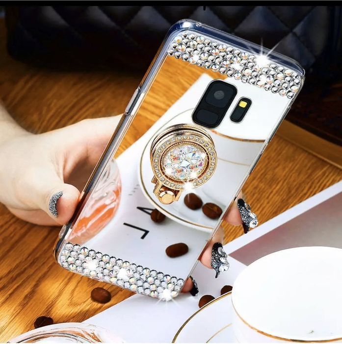 Husa oglinda, pietricele + inel pt. Samsung Galaxy S9 , S9+ , S9 Plus