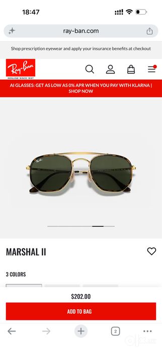 Солнцезащитные очки Ray Ban Marshal II. Оригинал.