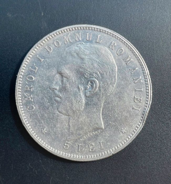 Monedă 5 lei Ag 1906 (jubiliară 40 ani de domnie), CAROL I