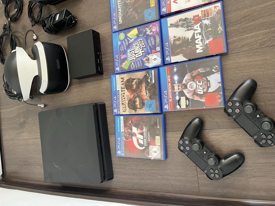 PlayStation 4 Slim 1TB + PS VR + 2 controllere + 11 jocuri – Pachet complet