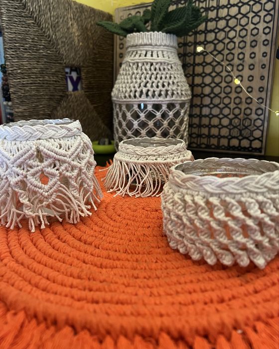 Плетени стъклени буркани / свещници / съхранение