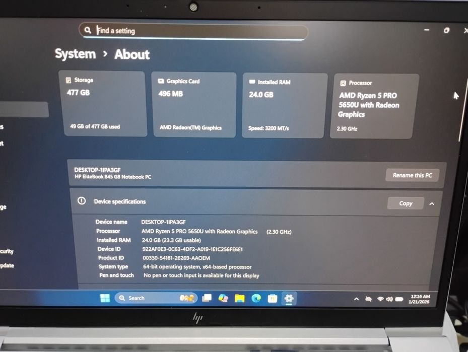 Laptop Hp - Ryzen 5 - 5000serie - 24GB - By Wolf