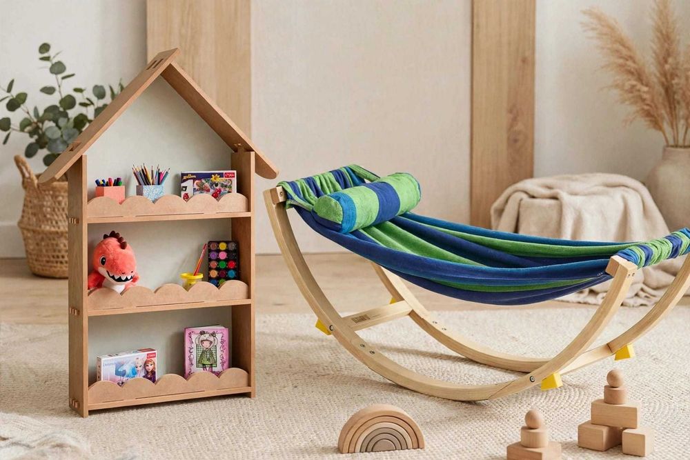 Biblioteca si hamac cu suport pentru copii