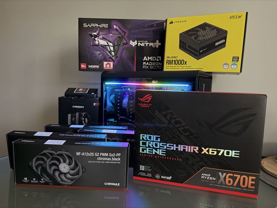 PC Super Silentios, Noctua, NITRO+ RX 9070, 32GB DDR5-6000 RGB ,1TB SSD, ROG X670E GENE, 7800X3D, Jonsbo D33