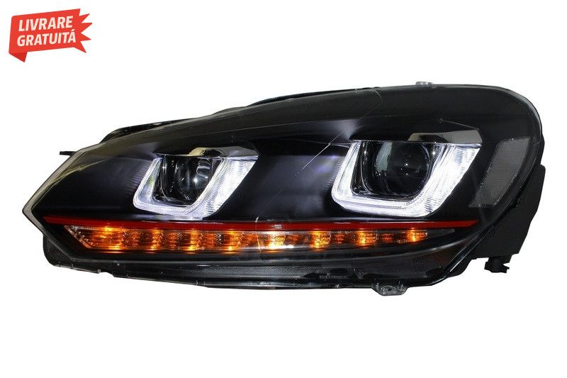 Faruri LED VW Golf 6 VI (2008-2012) Golf 7 U Design With Red Strip GTI