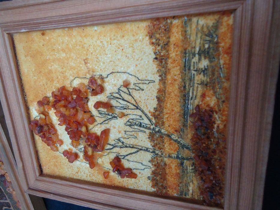 Набор триптих Картины (3 штуки ) НАТУРАЛЬНЫЙ Янтарь полностью покрытие