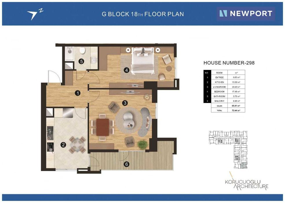 Продаётся квартира в ЖК "NEW PORT" 18 этаж "G BLOK" Цена 102.000 тыс.