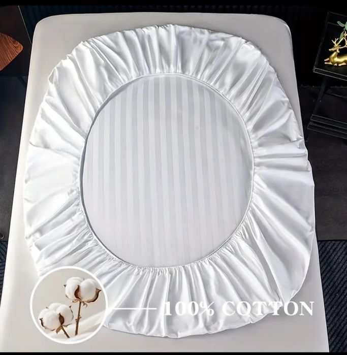 Lenjerie de pat albă 3 piese – bumbac egiptean, cearceaf cu elastic.