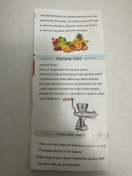 Storcător manual VEVOR SUS304 din inox – ca nou