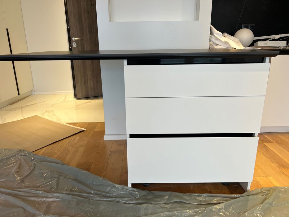 Нов кухненски остров с чекмеджета, бял мат (МДФ)