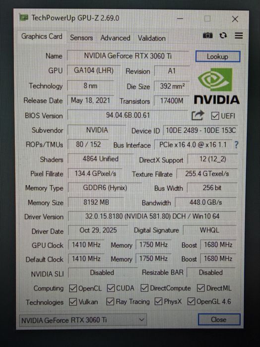 Видео карта Inno3D RTX 3060 Ti Twin X2 8GB GDDR6 – Перфектно състояние