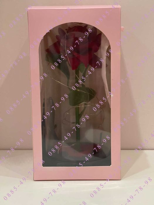 Вечна роза в стъкленица с лед осветление,подарък за жена, 8 март