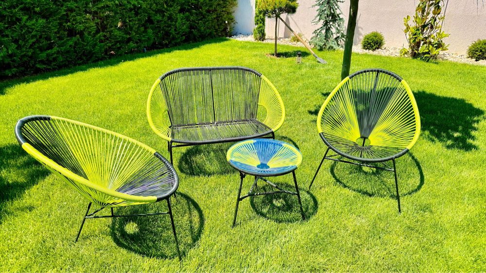 Set mobilier terasă/grădină 2 fotolii, canapea și măsuță