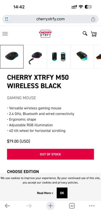 Mouse Cherry Xtrfy M50 Wireless. Цена на сайте Amazon 79$