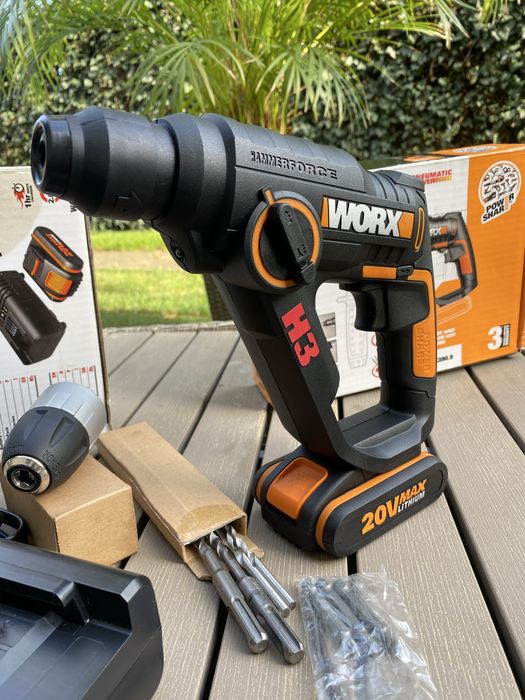 Ciocan rotopercutor WORX H3 WX390.9, 20V MAX – Pachet Complet (Acumulator, Încărcător, Mandrină + Accesorii)