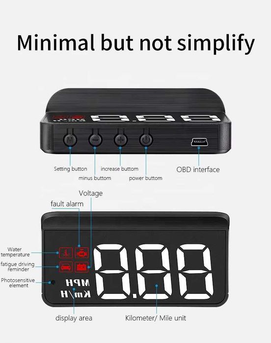 Head up display hud дисплей OBD2 OBDII дигитален километраж за предно стъкло кола ОБД2