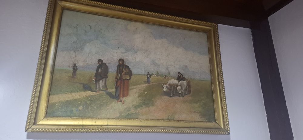Tablou pictat (țărani pe cale)