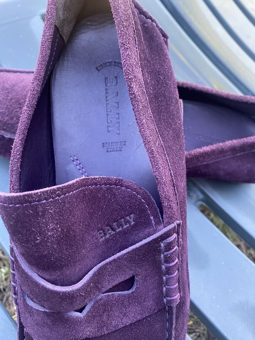 Mocasini lux BALLY bărbați piele întoarsă prună cu/burgundy – Mărimea 45 (31 cm)