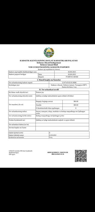 Noturar yer uchastkasi sotiladi